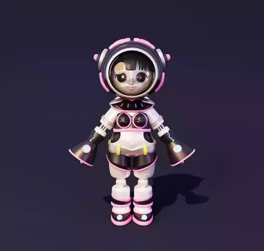 Cartoon Cute Female Cyborg Robot Character  3D model