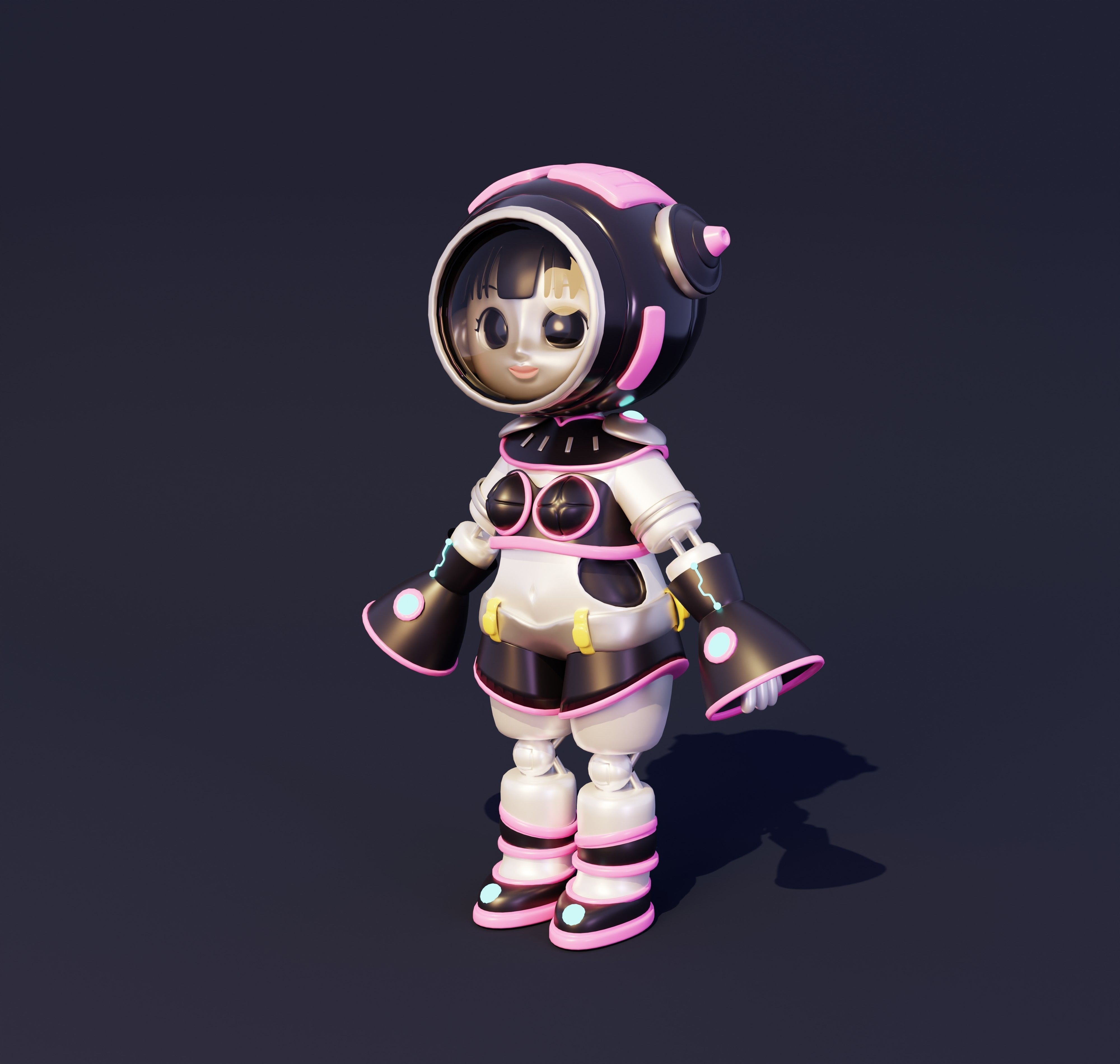 Cartoon Cute Female Cyborg Robot Character  3D model_2