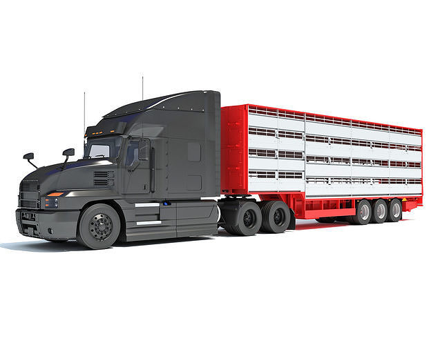 Truck with Cattle Animal Transporter Trailer 3D model