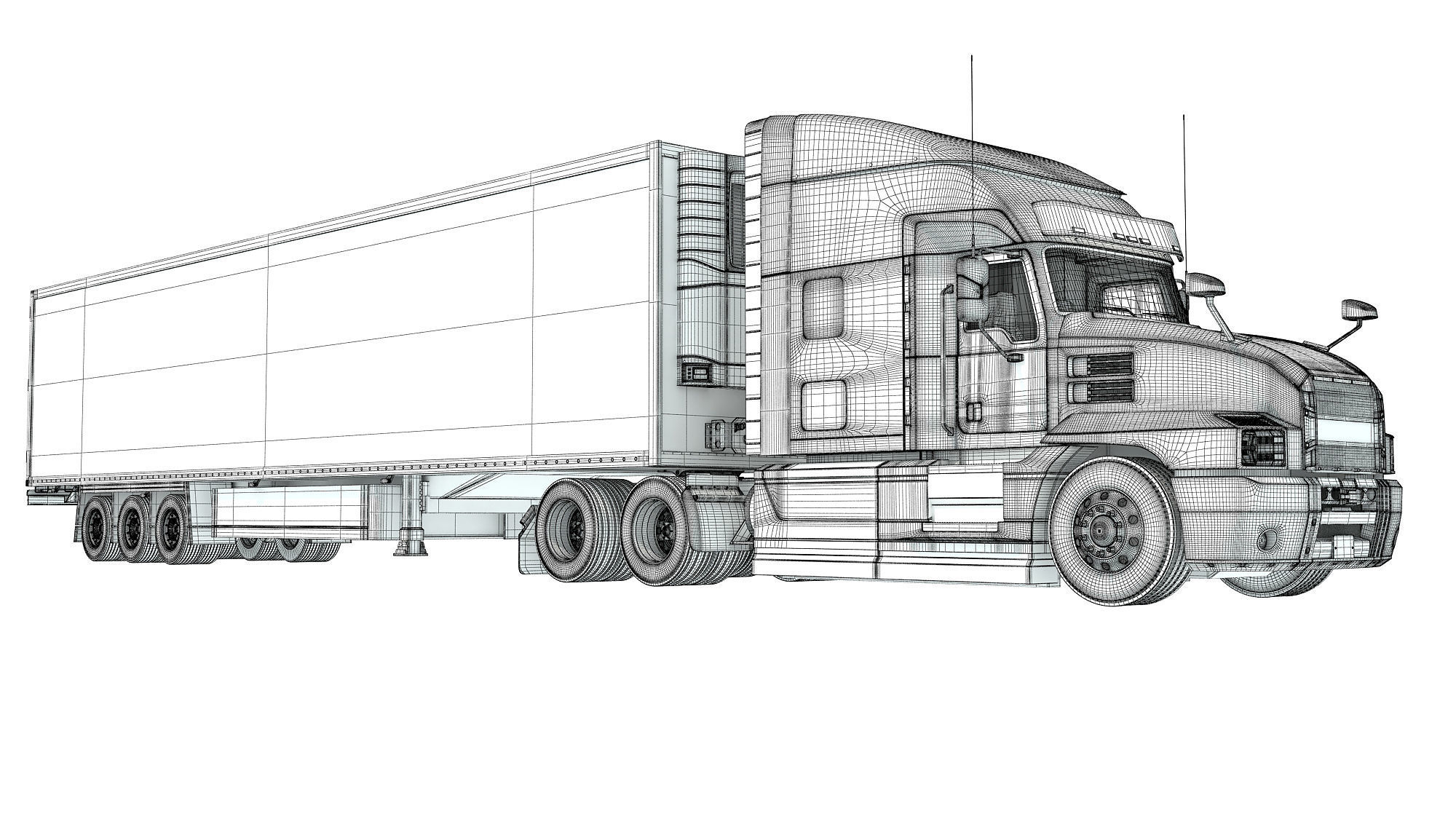 Truck with Reefer Refrigerator Trailer 3D model_20