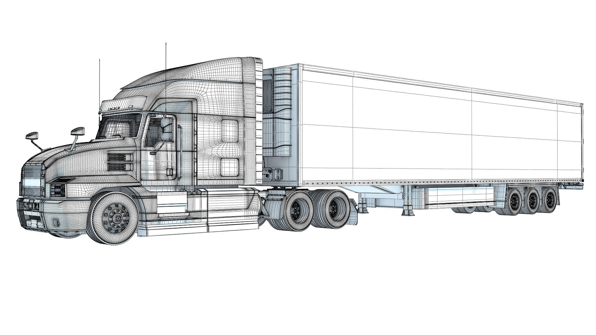 Truck with Reefer Refrigerator Trailer 3D model_17