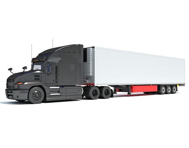 Truck with Reefer Refrigerator Trailer 3D model