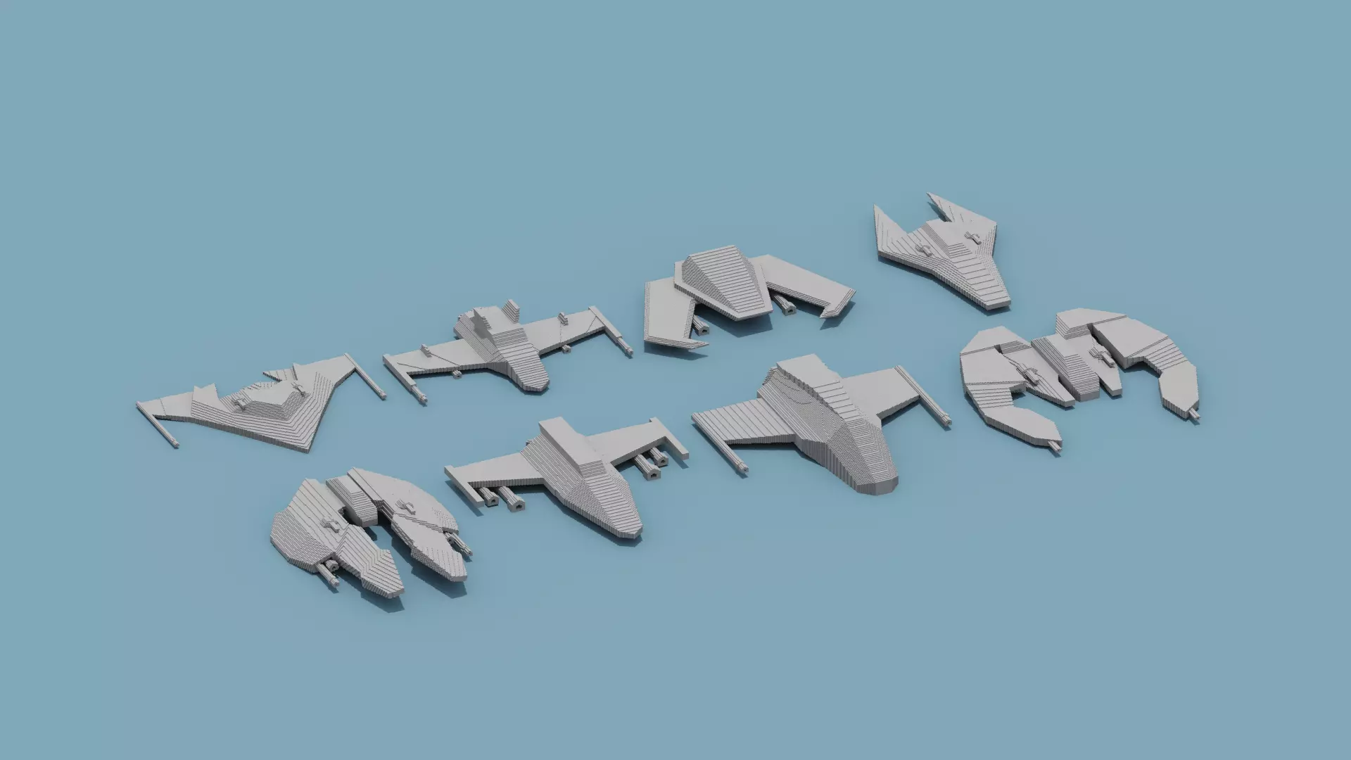 Voxel Space Ship Low-poly 3D model_0