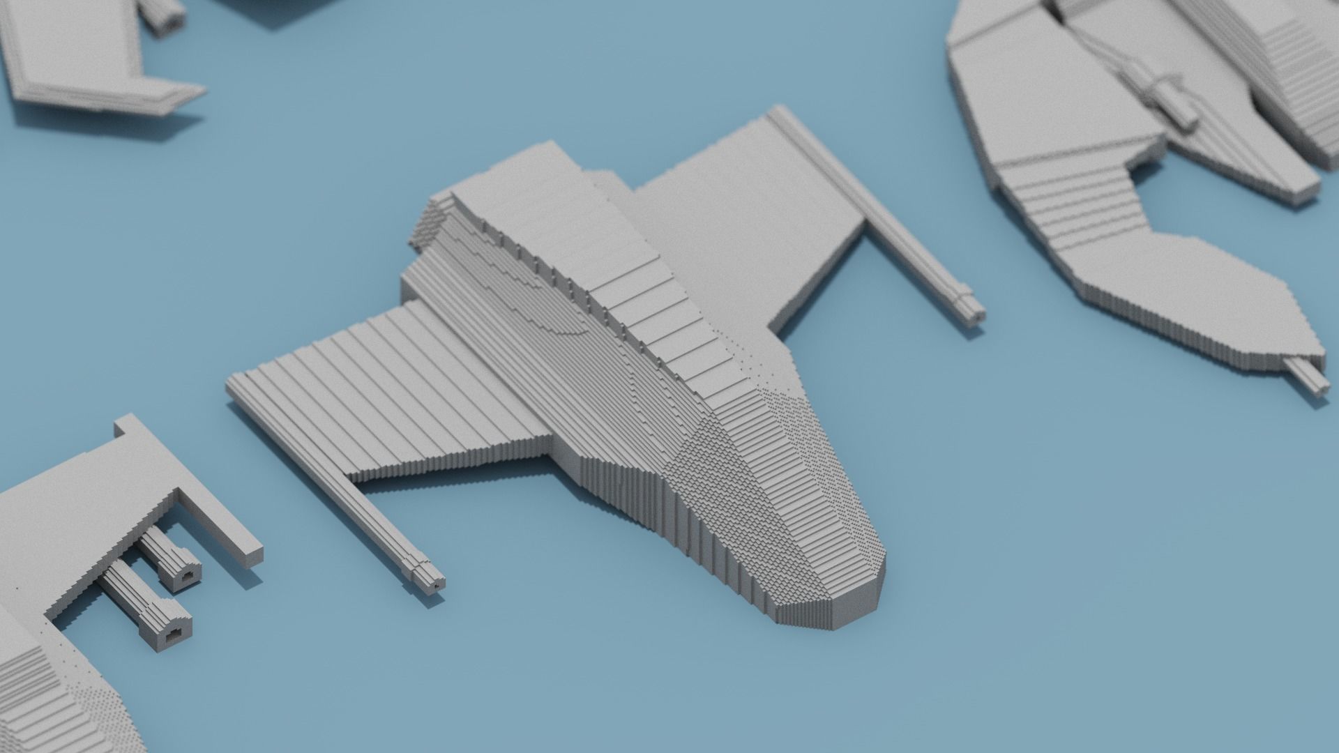 Voxel Space Ship Low-poly 3D model_3