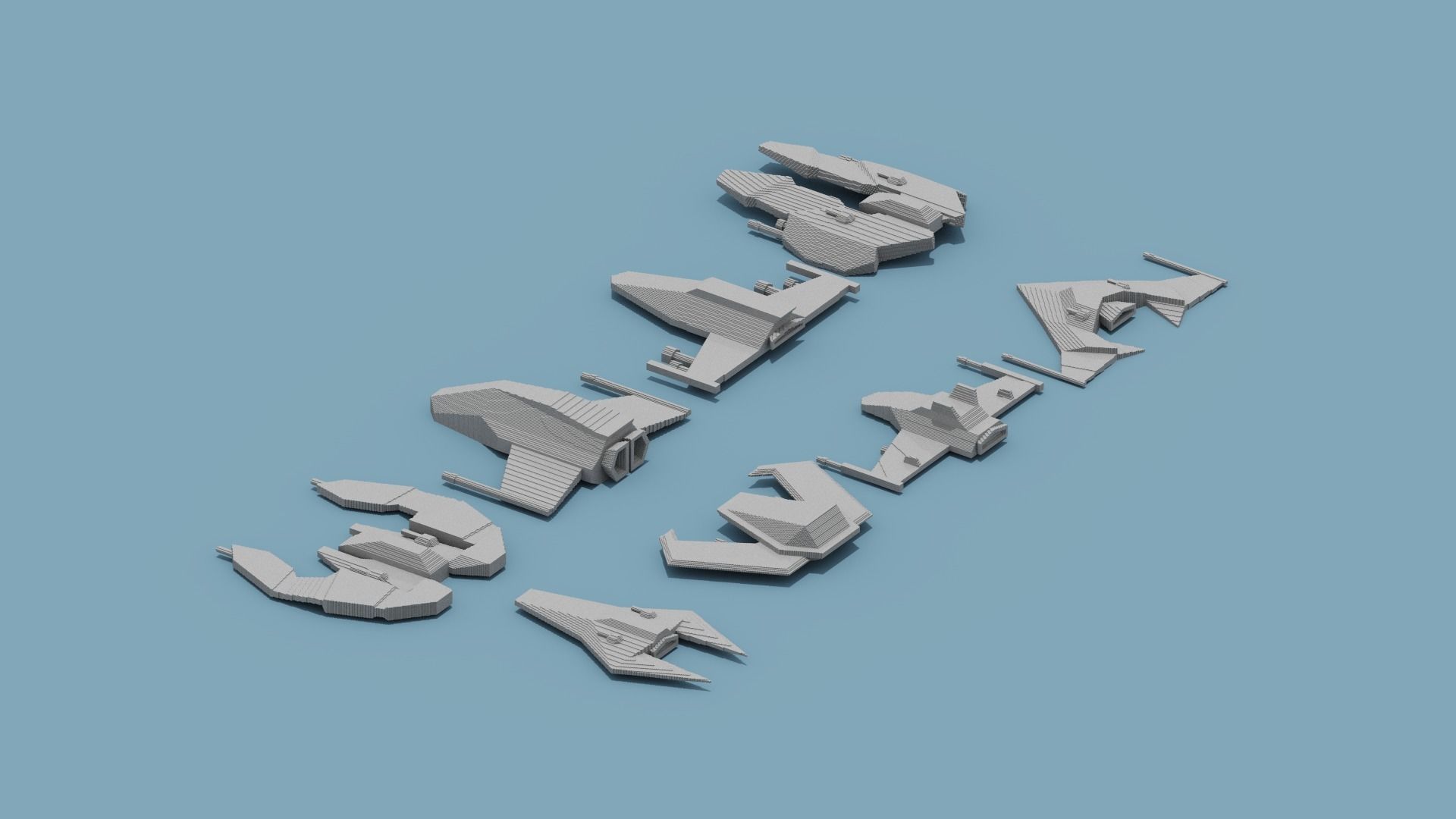 Voxel Space Ship Low-poly 3D model_13