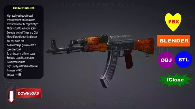 AK 47 RIFLE Low-poly 3D model