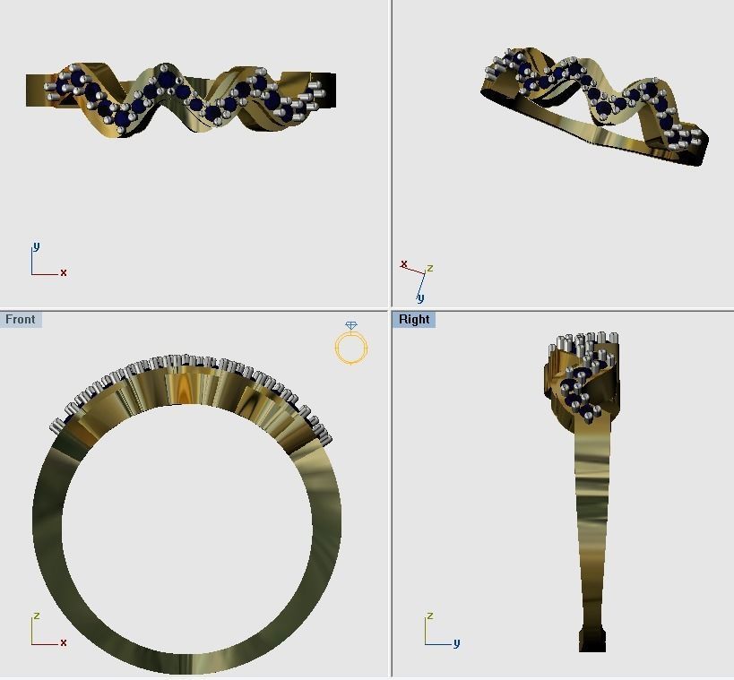 Ring - 7 diamond gold 3D print model_3