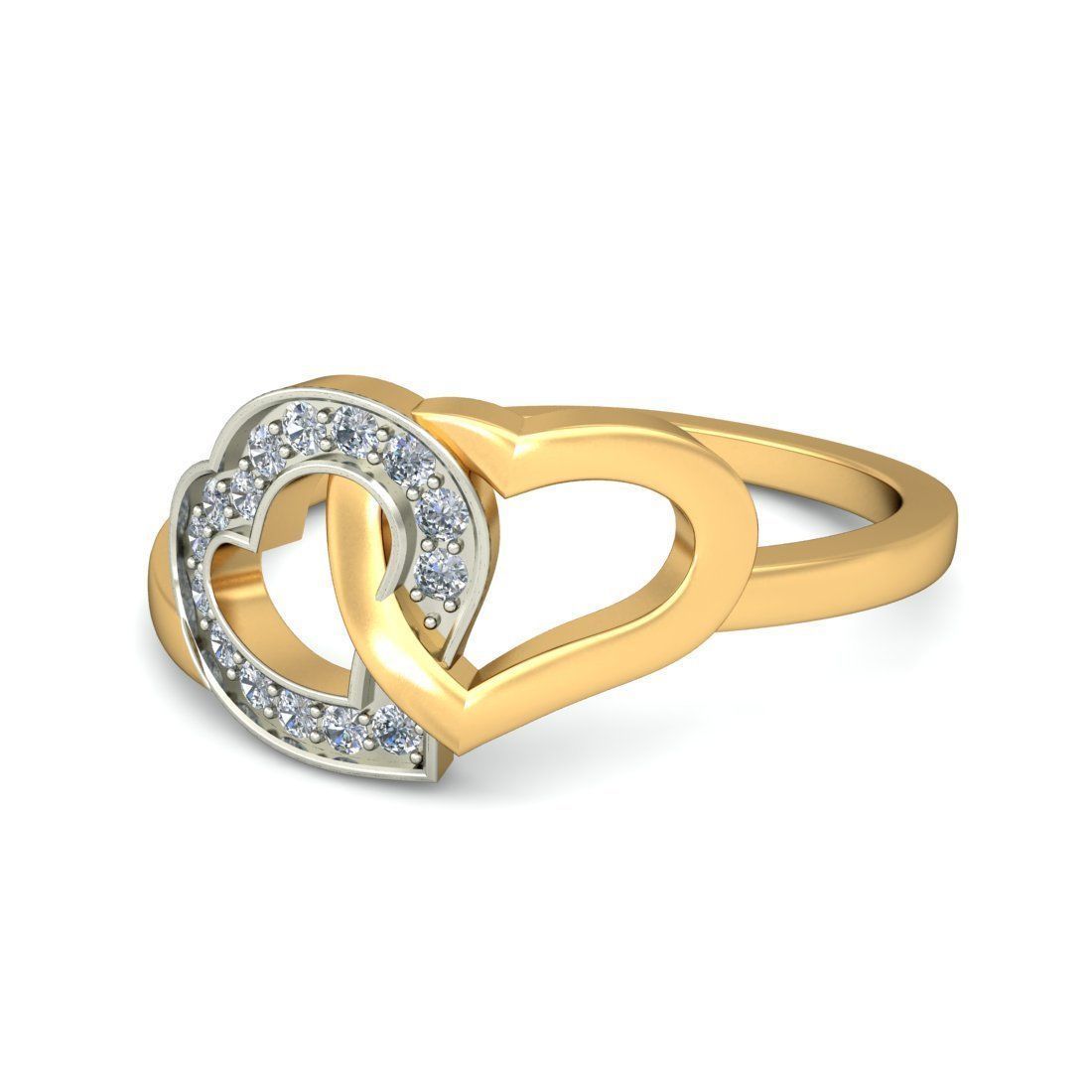 Ring - 2 2 two hearts gold with diamonds 3D print model_3