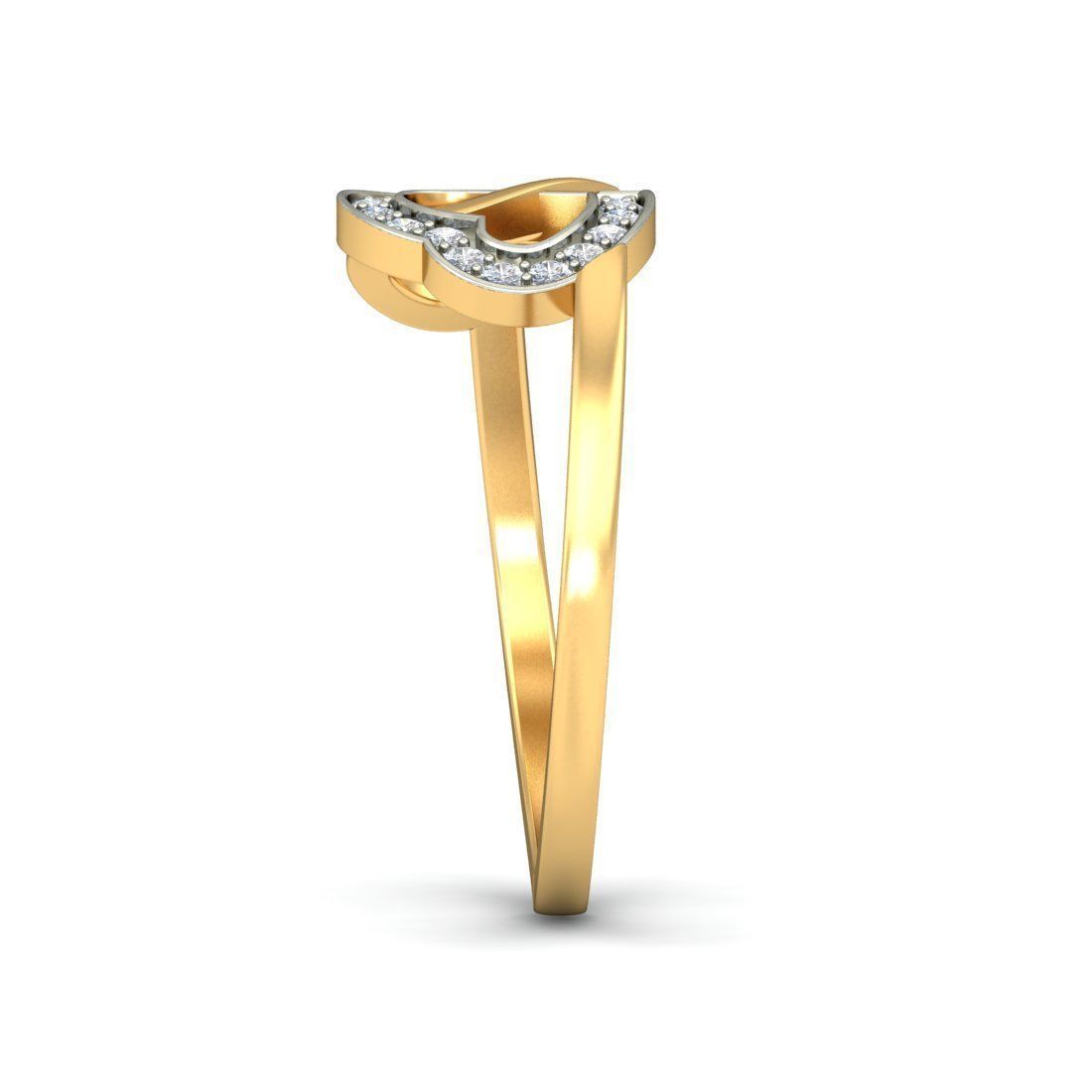 Ring - 2 2 two hearts gold with diamonds 3D print model_2