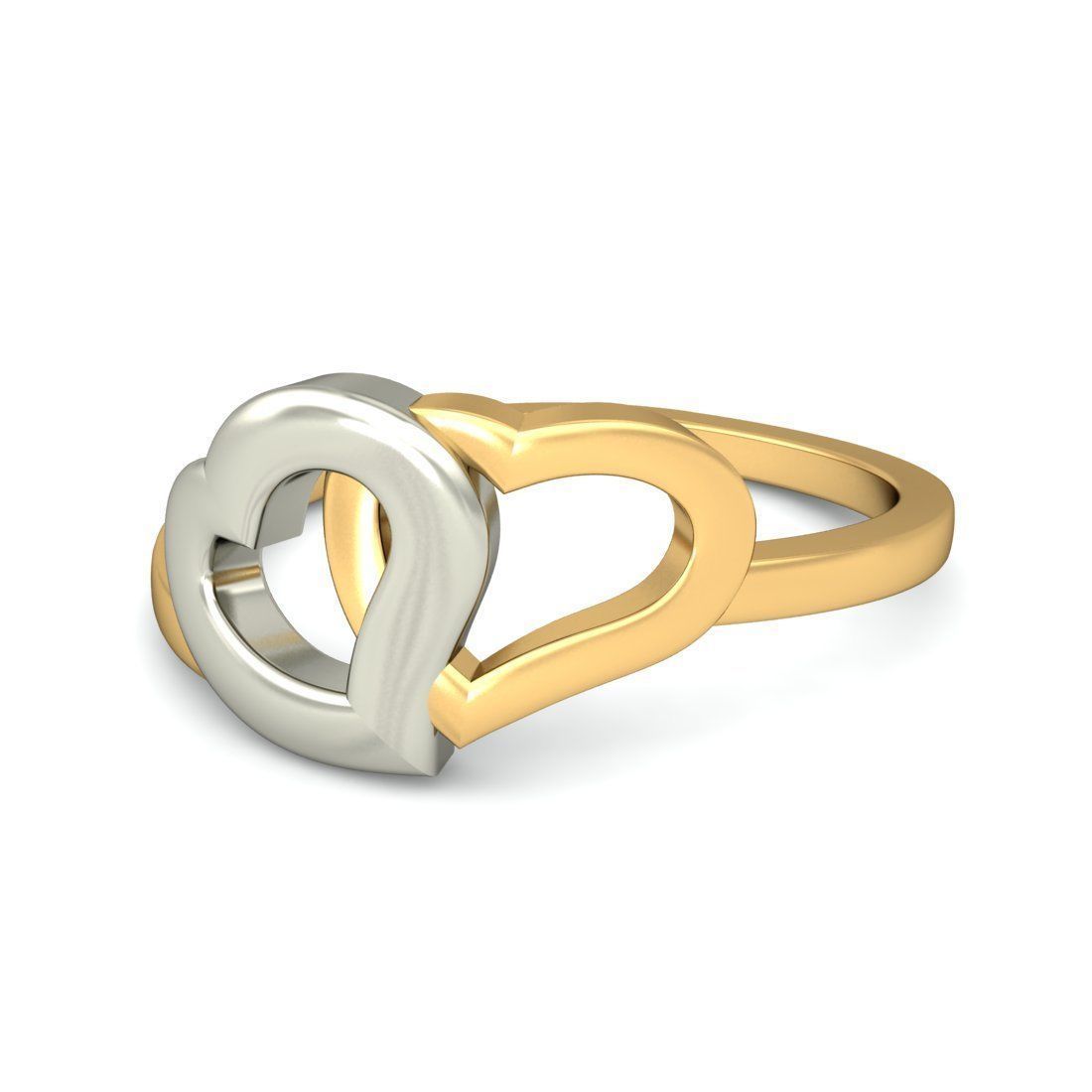 Ring - 2 1 two heart gold and gold 3D print model_3