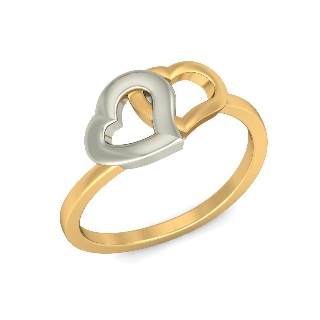 Ring - 2 1 two heart gold and gold 3D print model_2