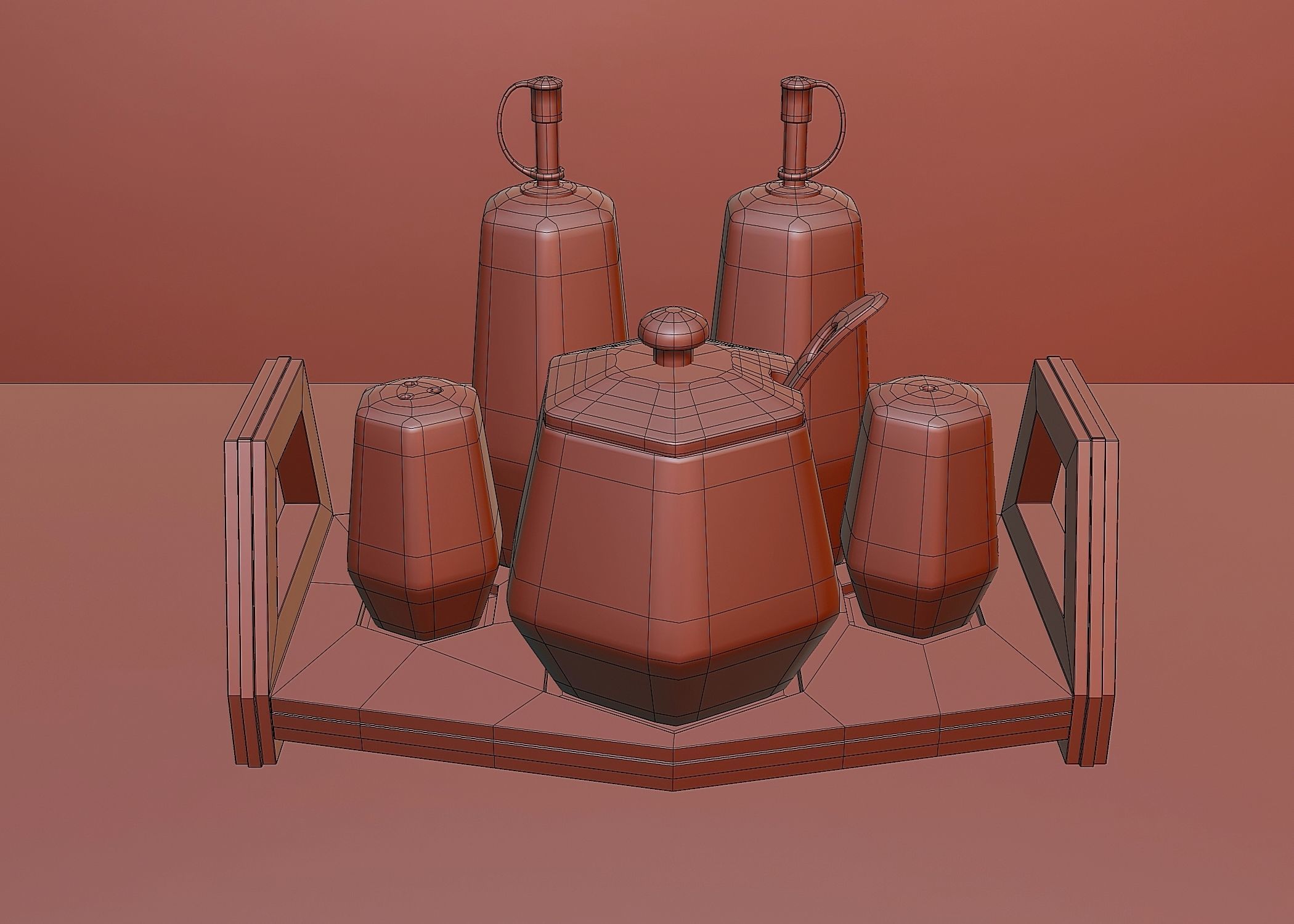 Table set for condiments 3 Low-poly 3D model_5
