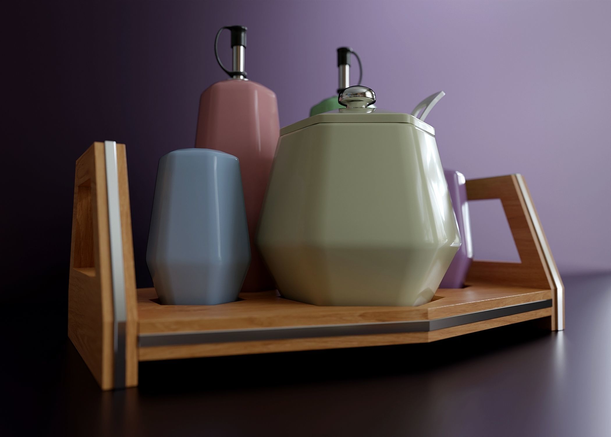 Table set for condiments 3 Low-poly 3D model_3