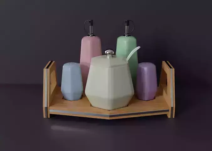 Table set for condiments 3 Low-poly 3D model