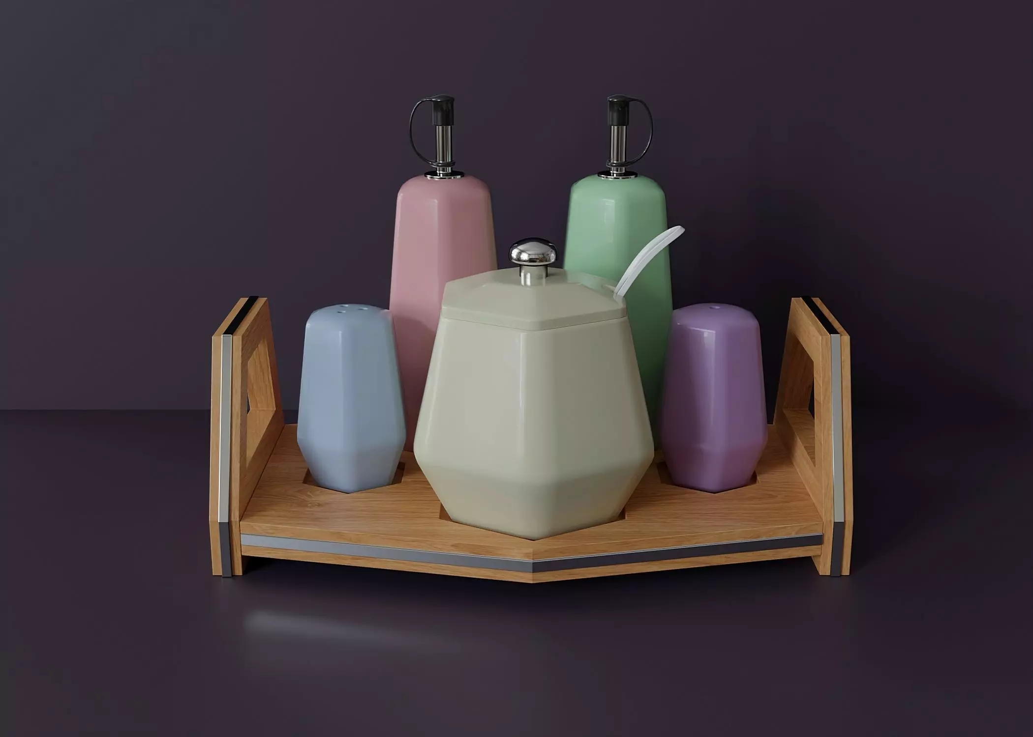 Table set for condiments 3 Low-poly 3D model_0