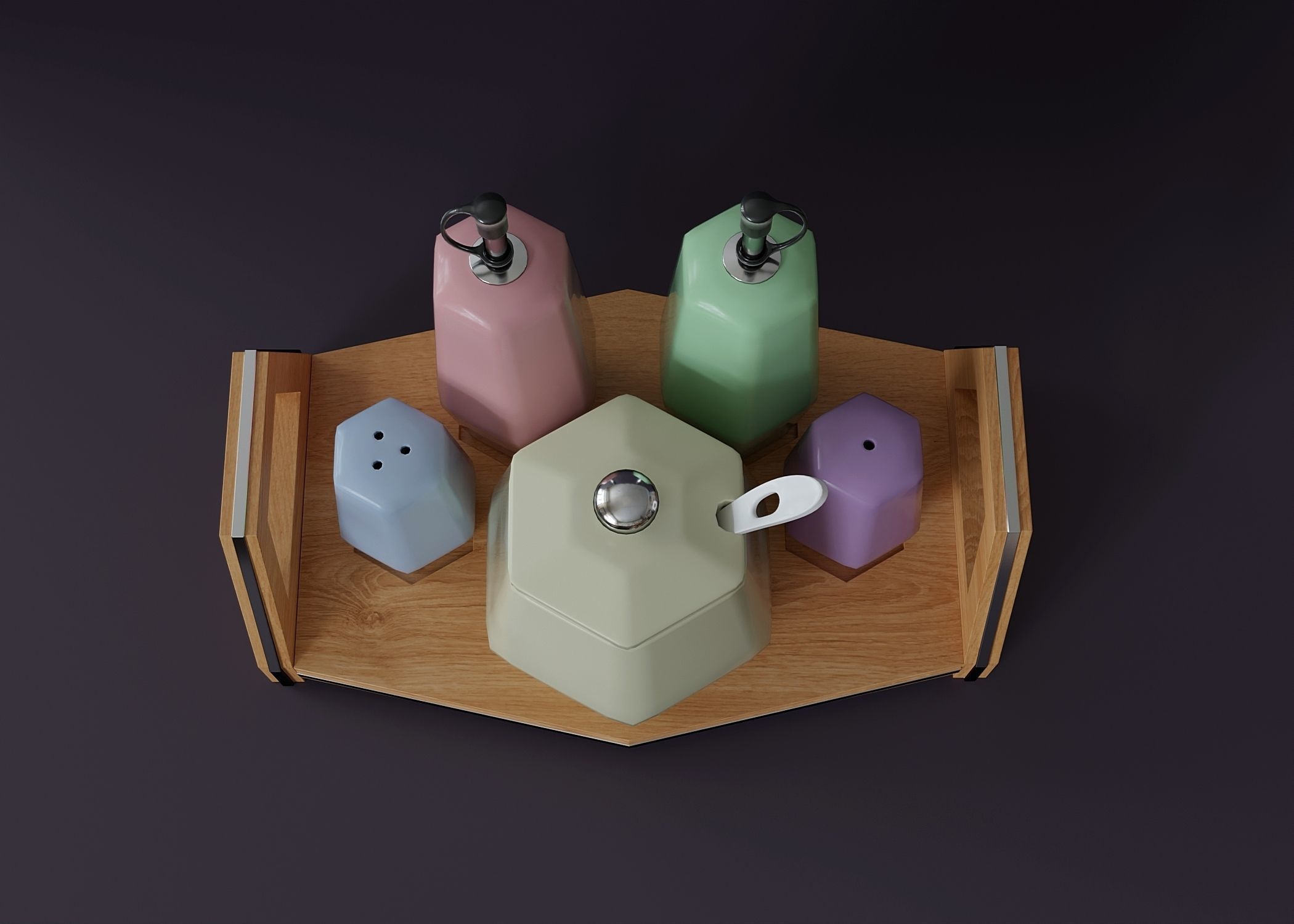 Table set for condiments 3 Low-poly 3D model_2