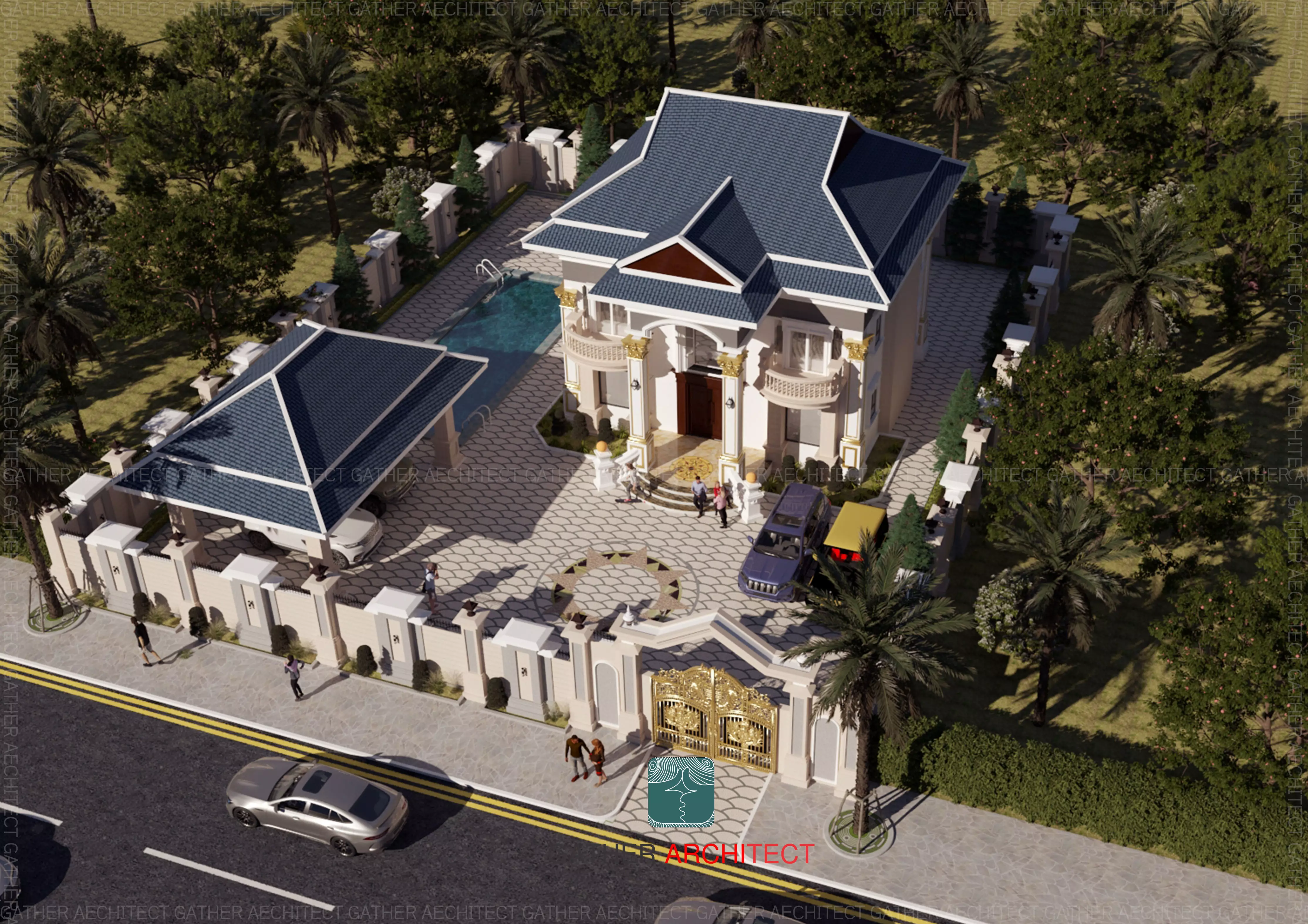 Classic Villa Low-poly 3D model_0