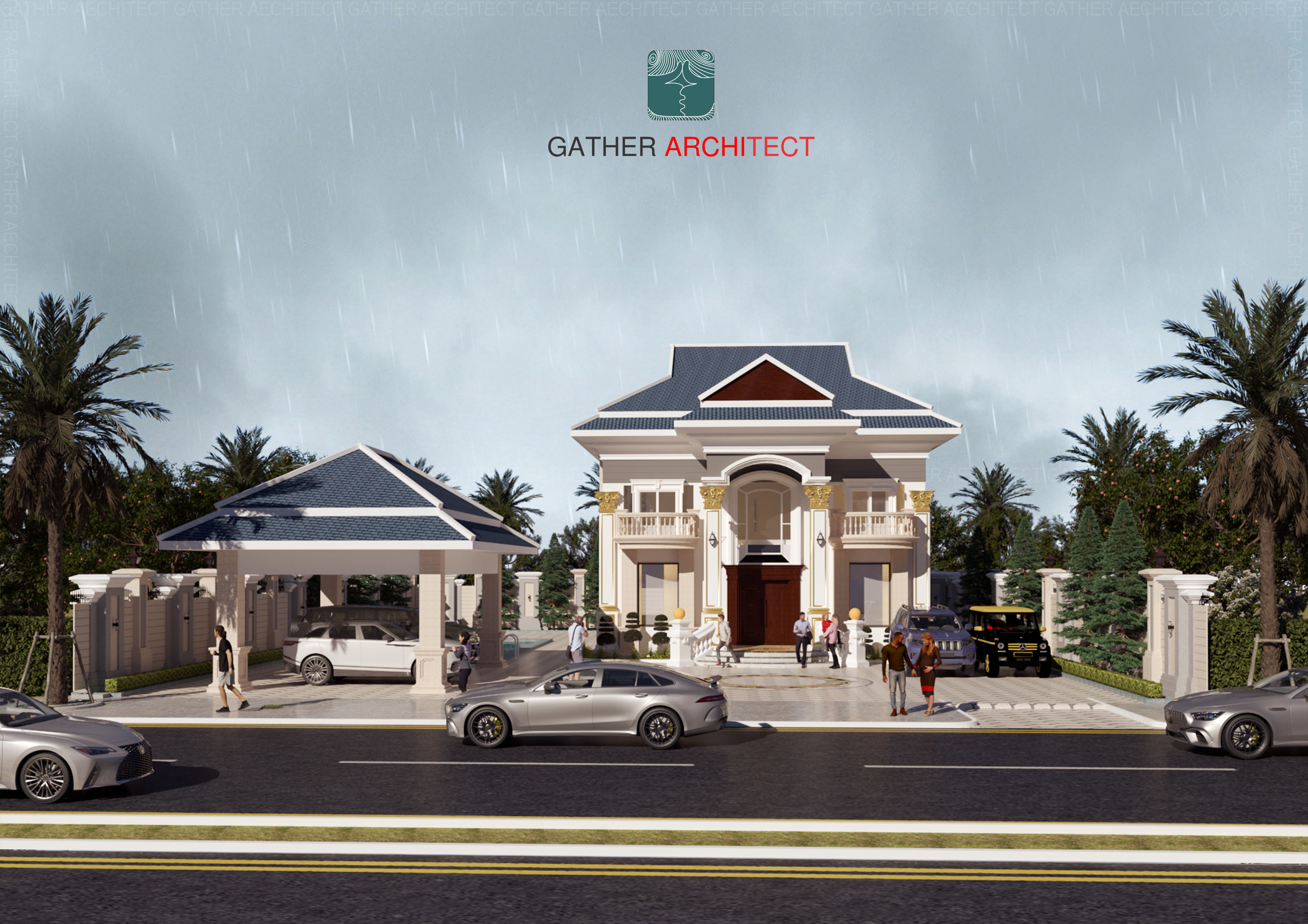 Classic Villa Low-poly 3D model_3