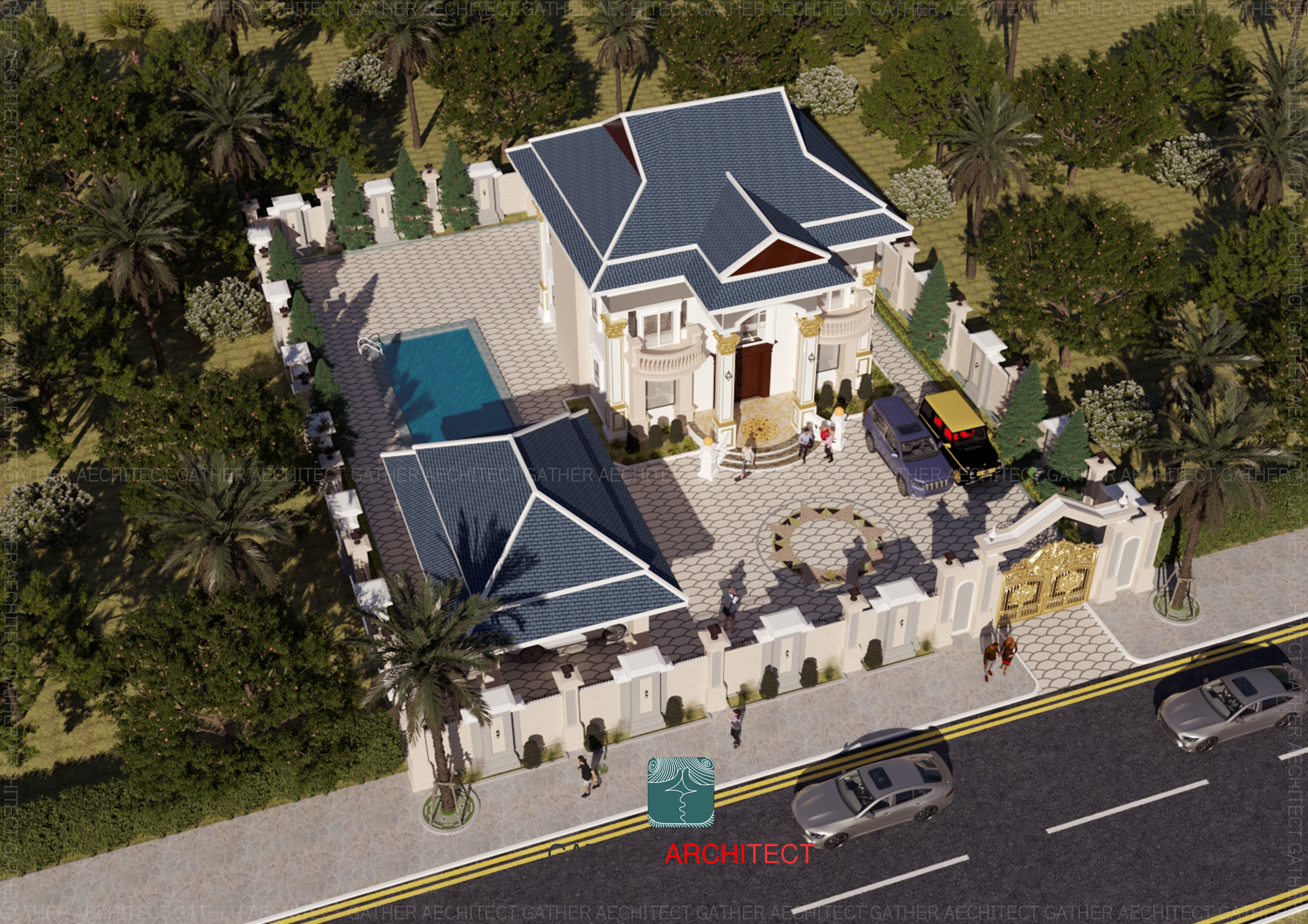 Classic Villa Low-poly 3D model_1