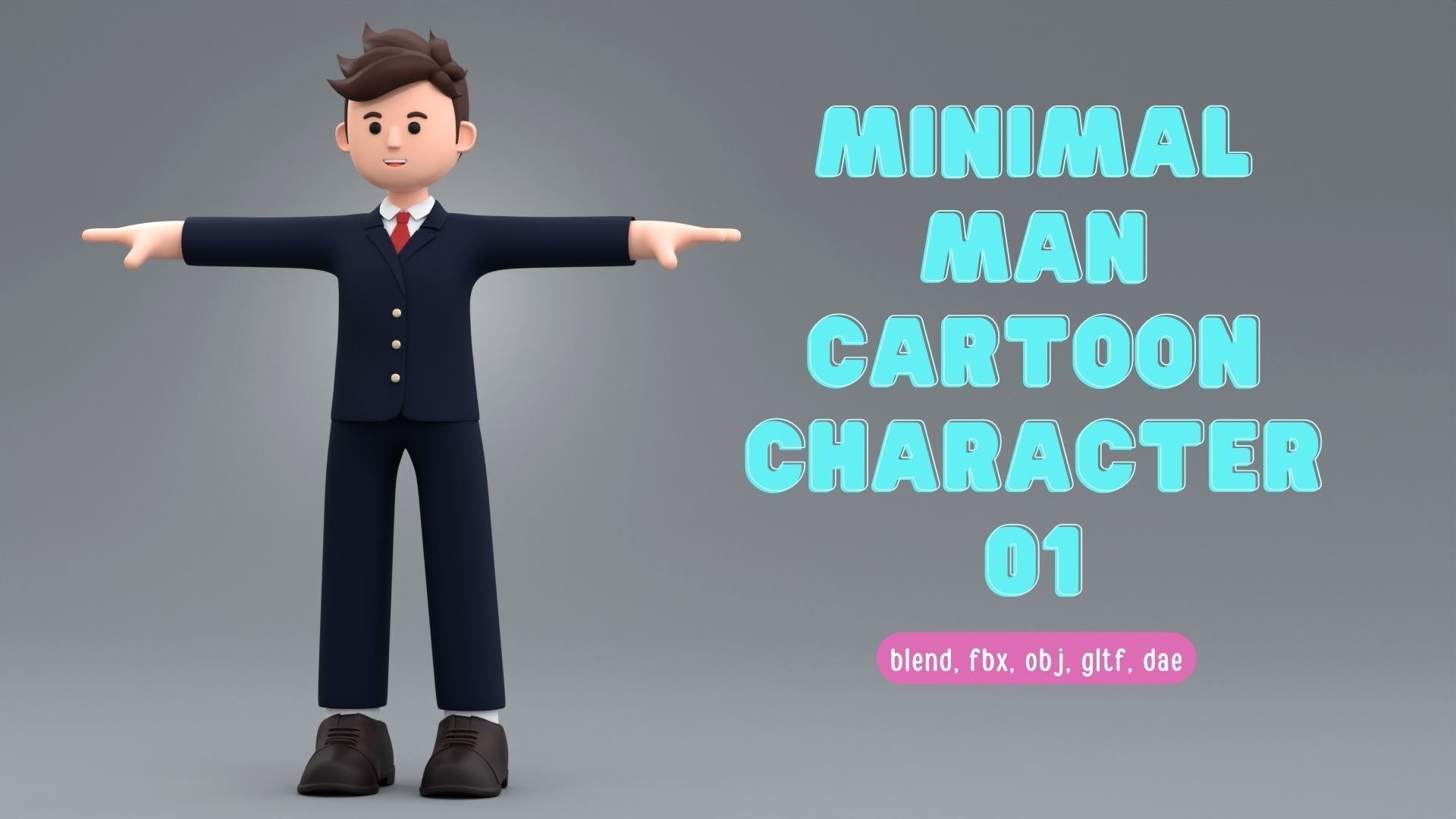 Minimal Man Cartoon Character 1 3D model_2