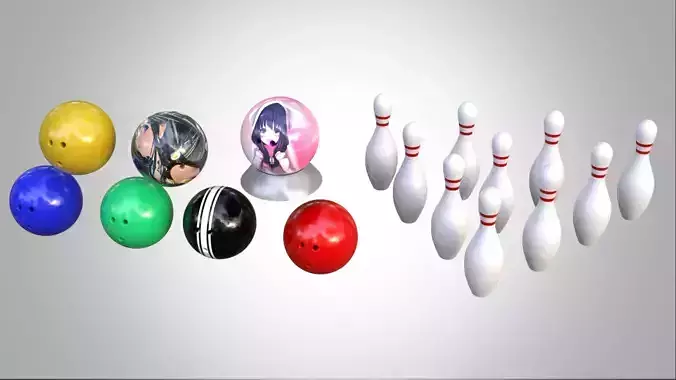 Bowling ball and bowling pin 3D model