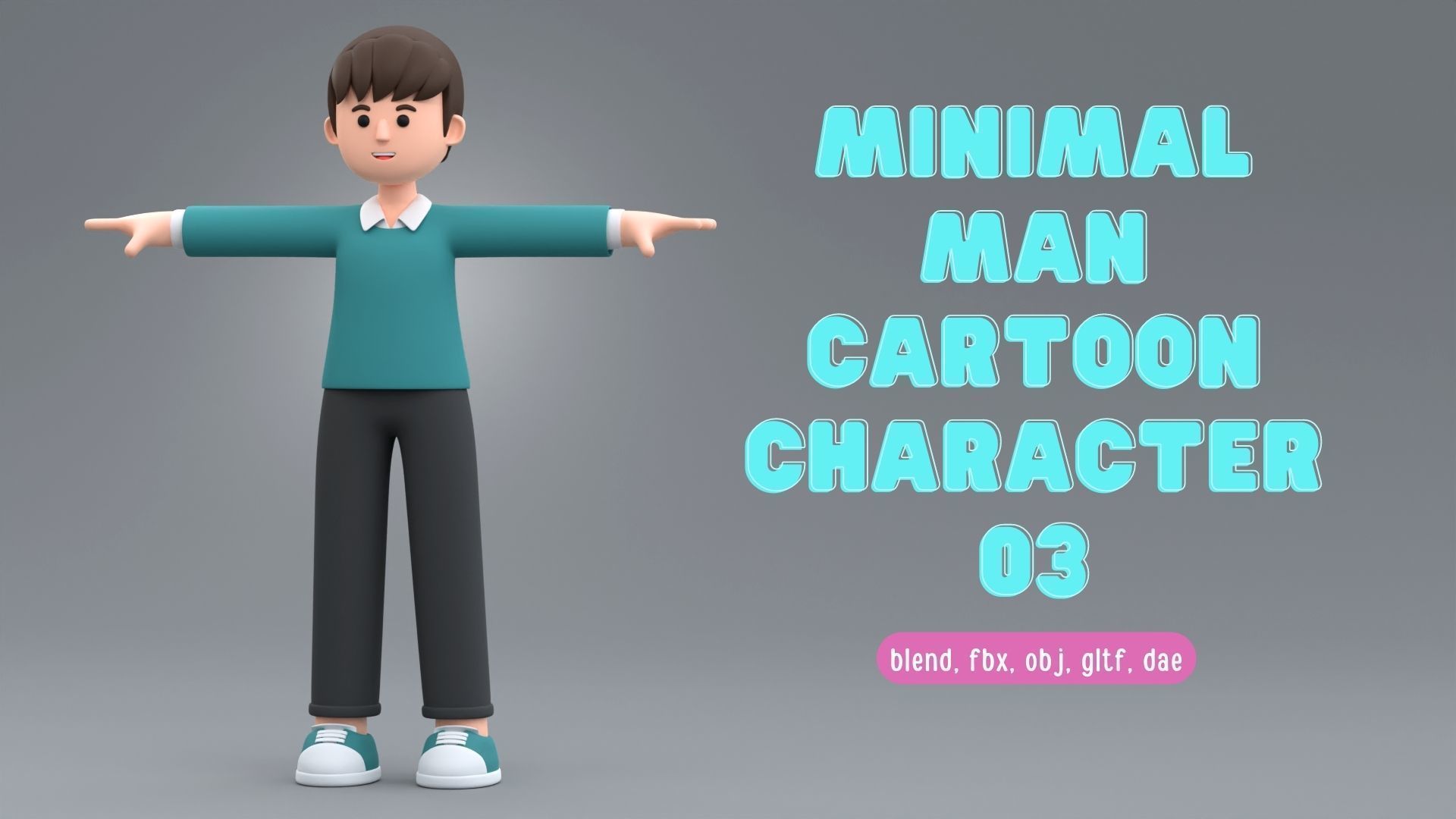Minimal Man Cartoon Character 3 3D model_2