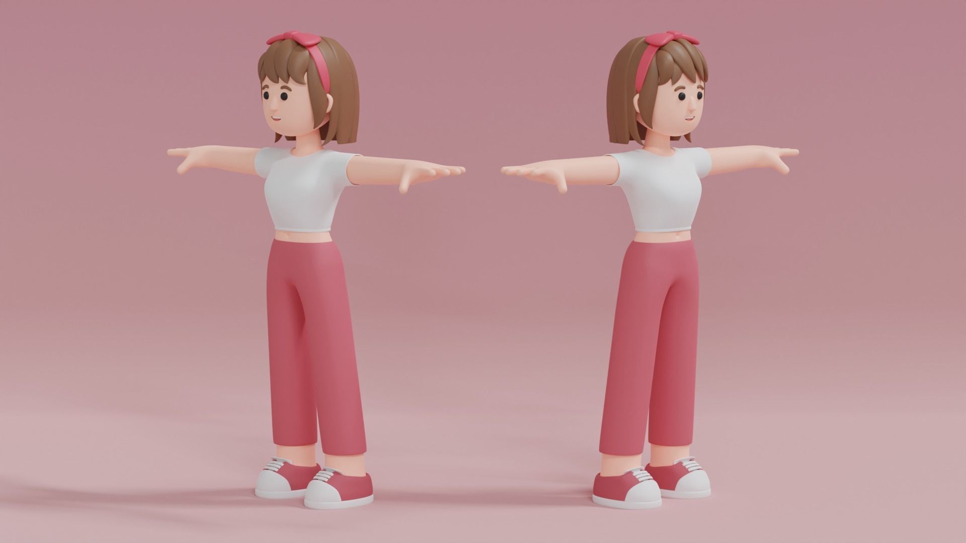 Minimal Woman Cartoon Character 2 3D model_4