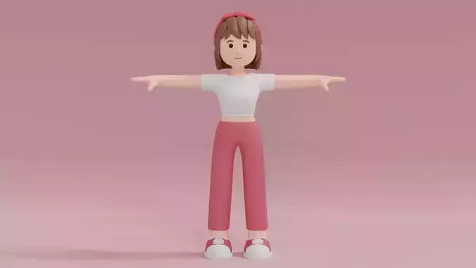 Minimal Woman Cartoon Character 2 3D model