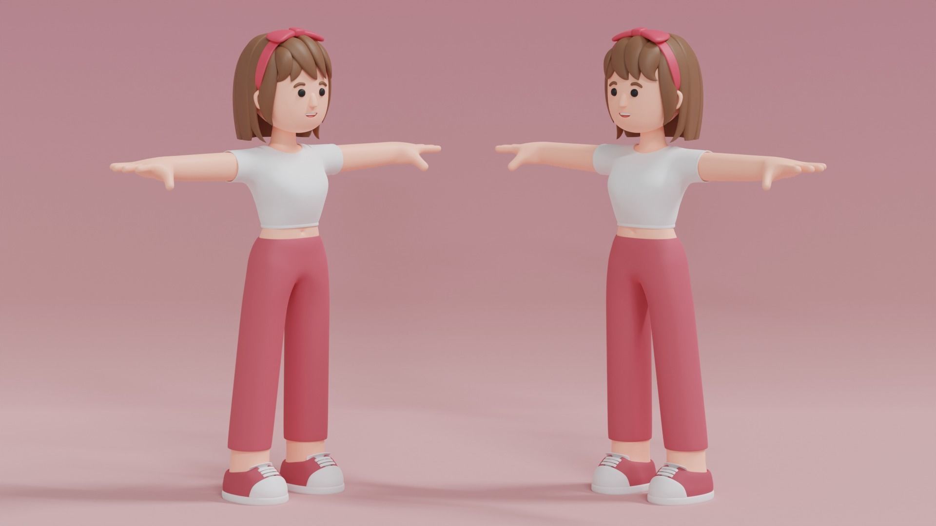 Minimal Woman Cartoon Character 2 3D model_3