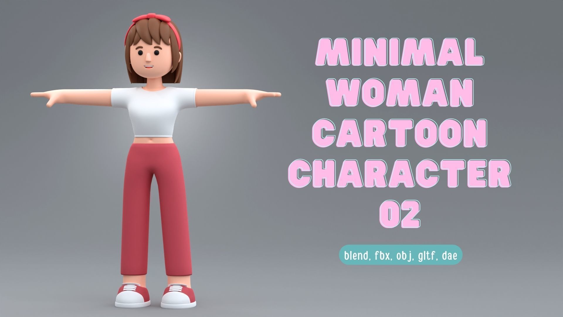 Minimal Woman Cartoon Character 2 3D model_2