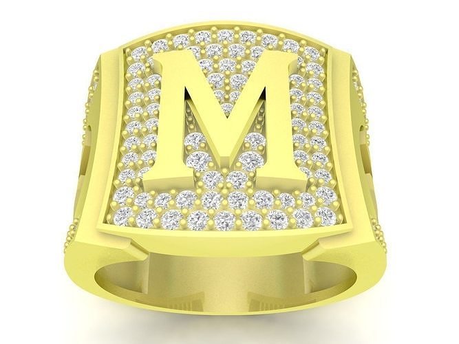 Diamond Alphabet letter M Men ring 3826 3D print model