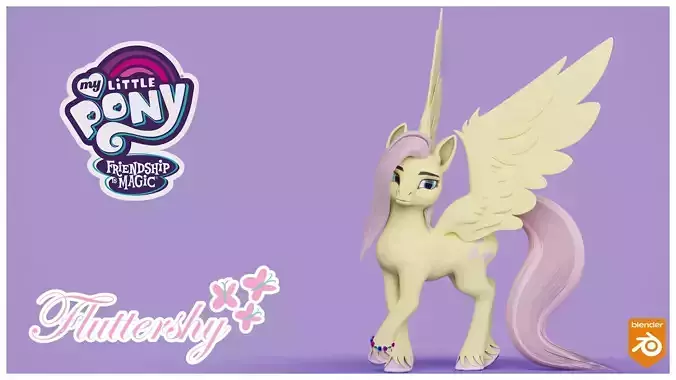 Stylized Fluttershy from My Little Pony G4 Low-poly 3D model