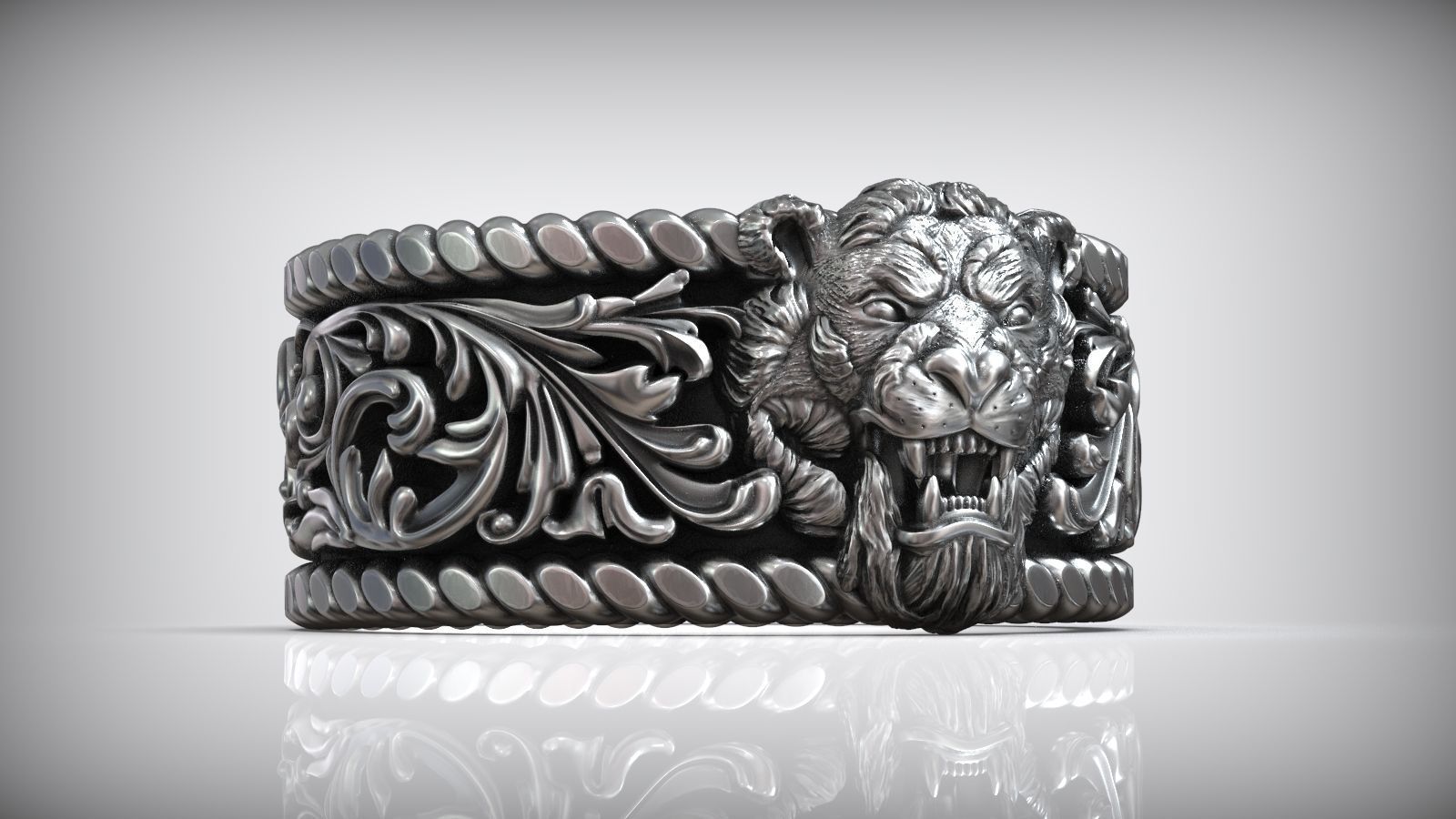 Tiger Head Engraved Pattern Wild Band 3D print model_6