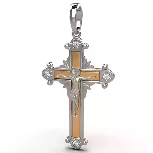 Cross with gems and crucifixion of Jesus 3D print model