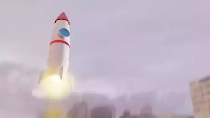 Low poly rocket animated and simulated