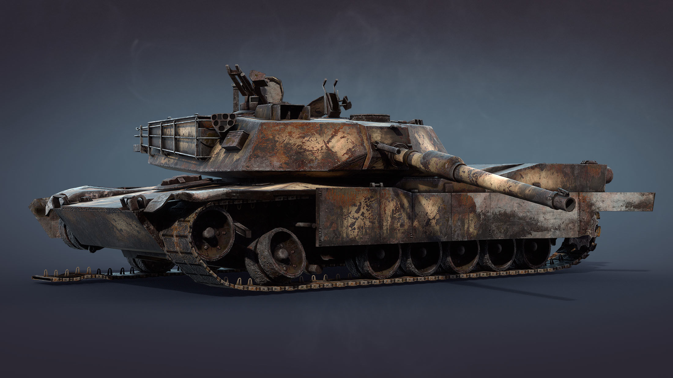 Destroyed tank M1A1 Abrams Low-poly 3D model_3