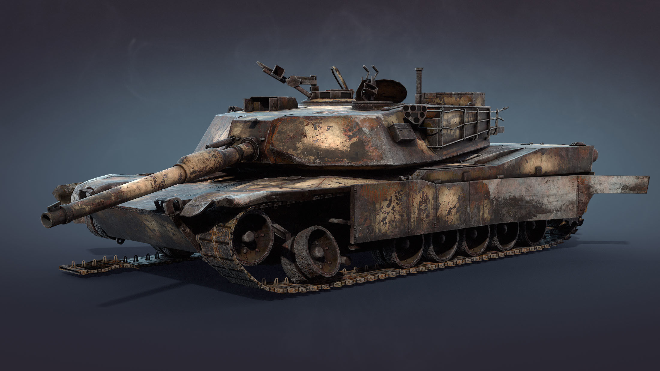 Destroyed tank M1A1 Abrams Low-poly 3D model_2