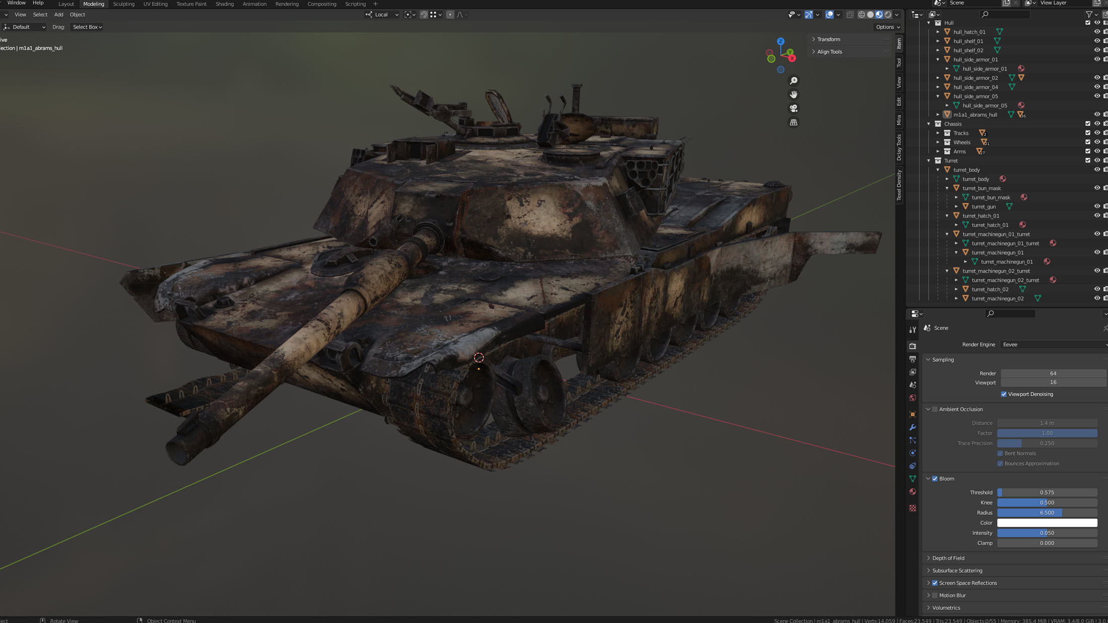 Destroyed tank M1A1 Abrams Low-poly 3D model_15