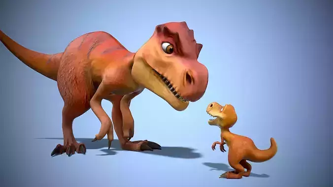 Dino family Low-poly 3D model
