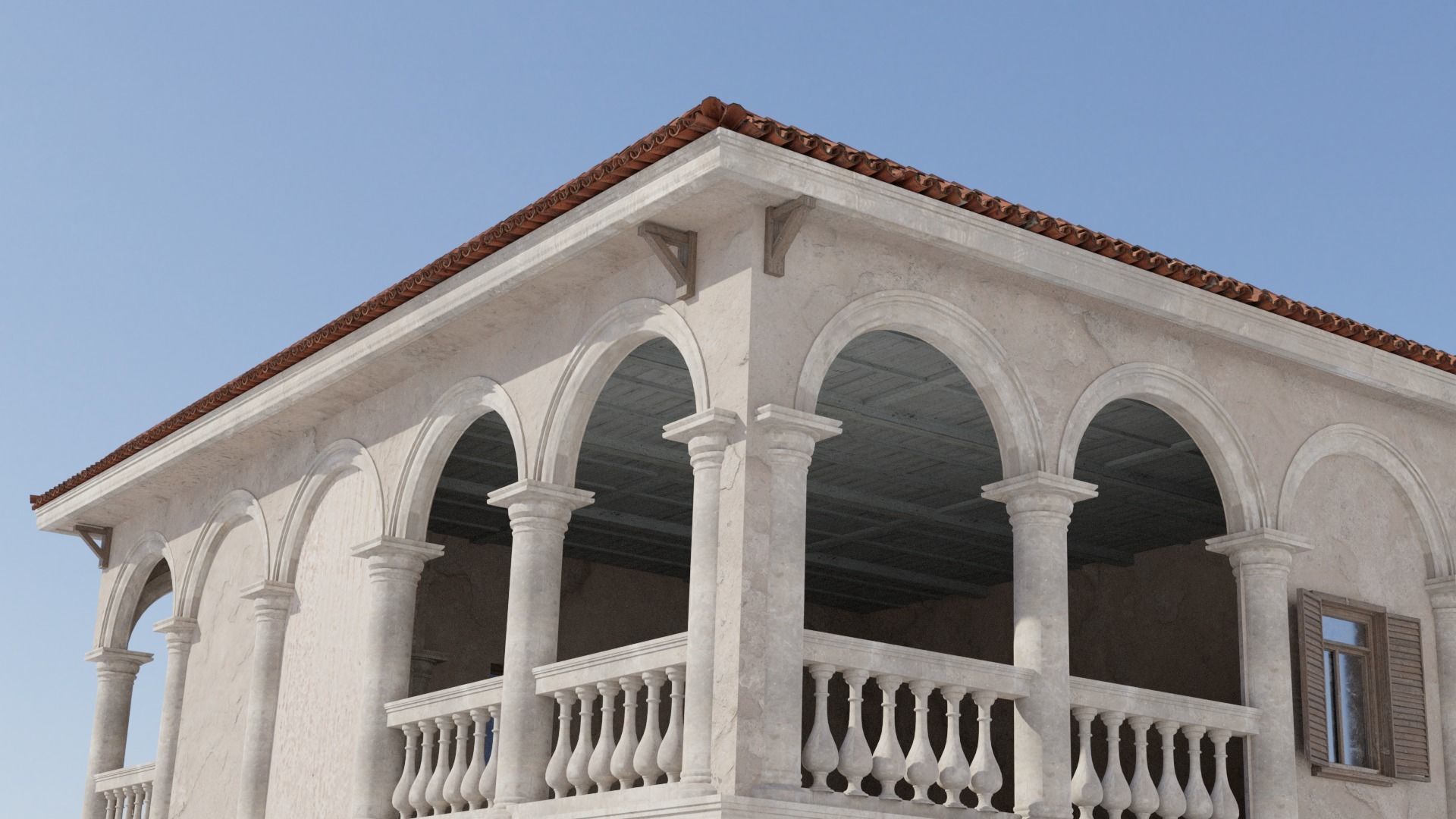 Palace stairs leading up to building with arches 3D model_7