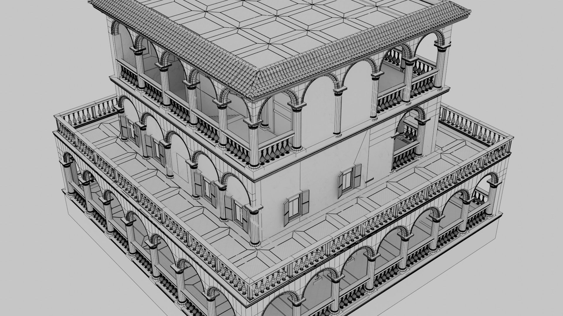 Palace stairs leading up to building with arches 3D model_10