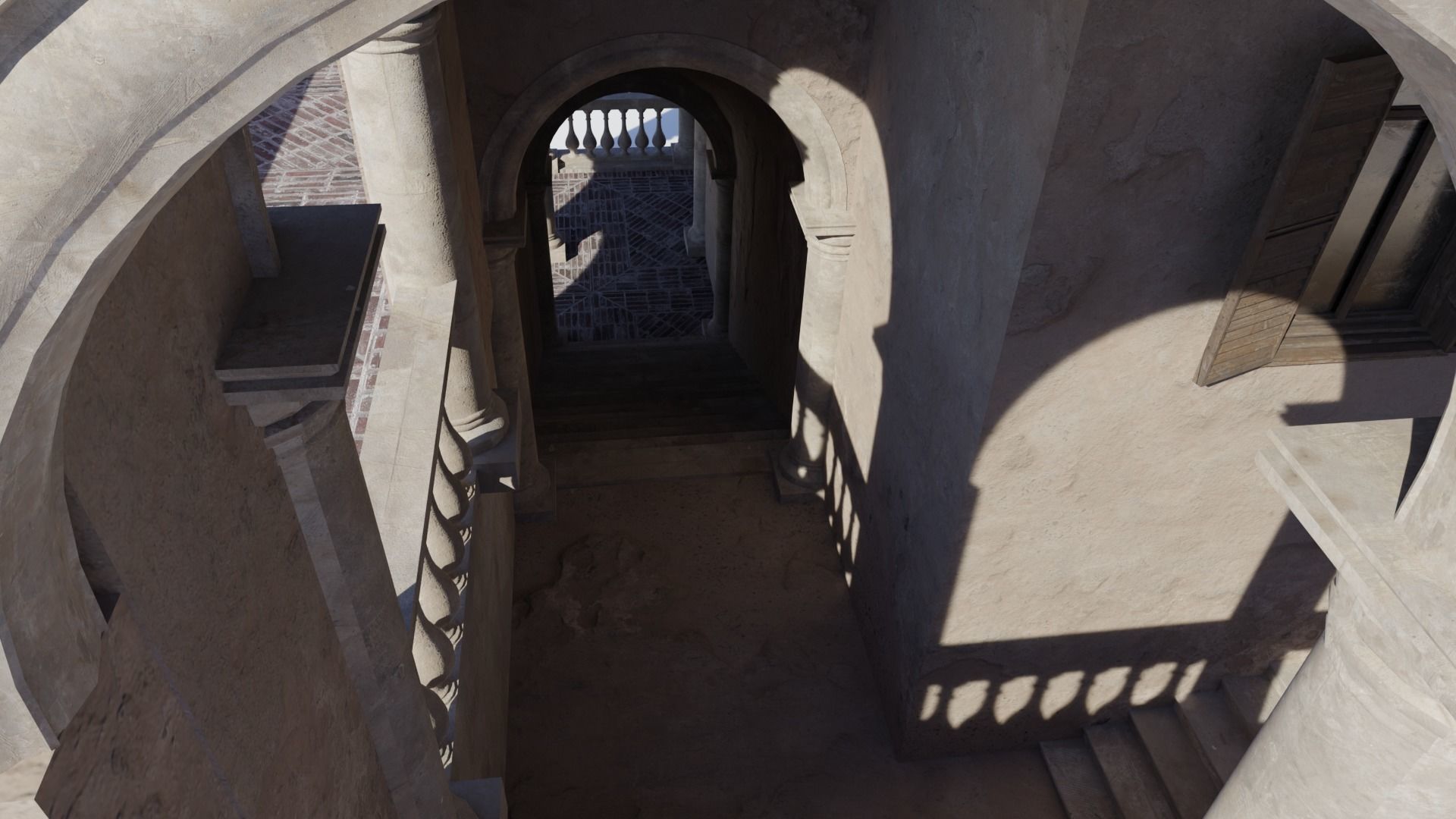 Palace stairs leading up to building with arches 3D model_6
