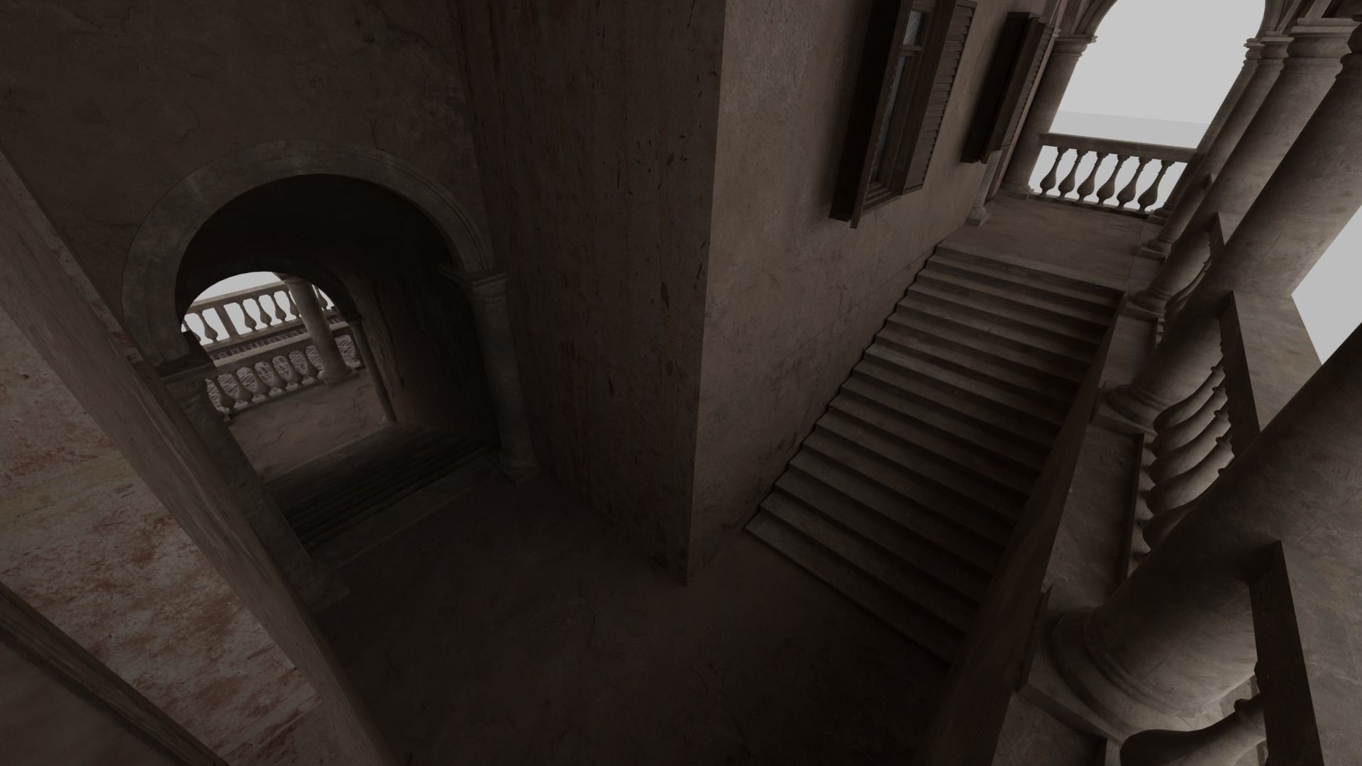 Palace stairs leading up to building with arches 3D model_8