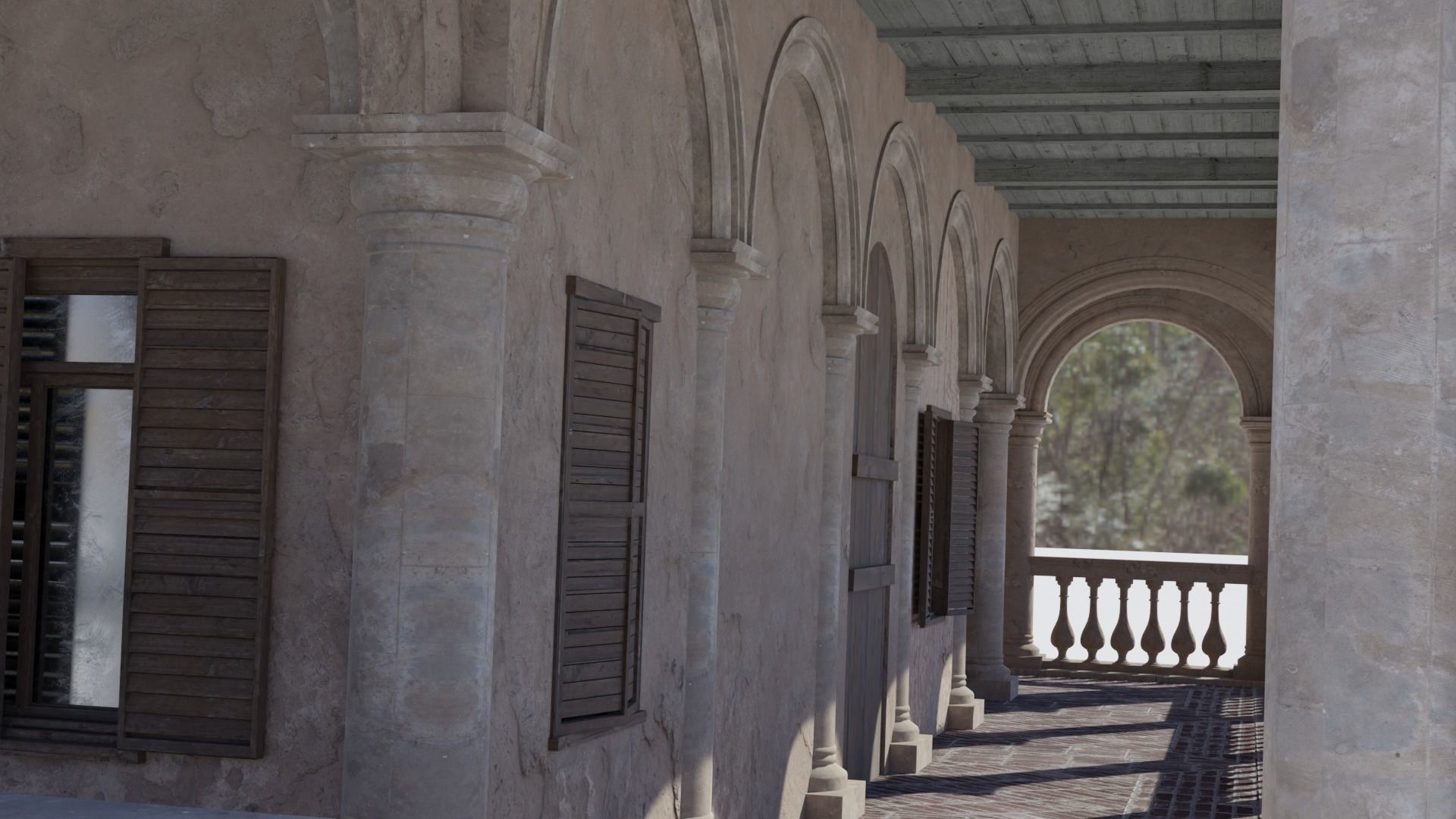 Palace stairs leading up to building with arches 3D model_4