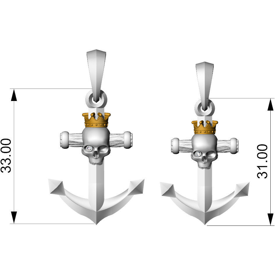Anchors with skulls and crowns 3D print model_2