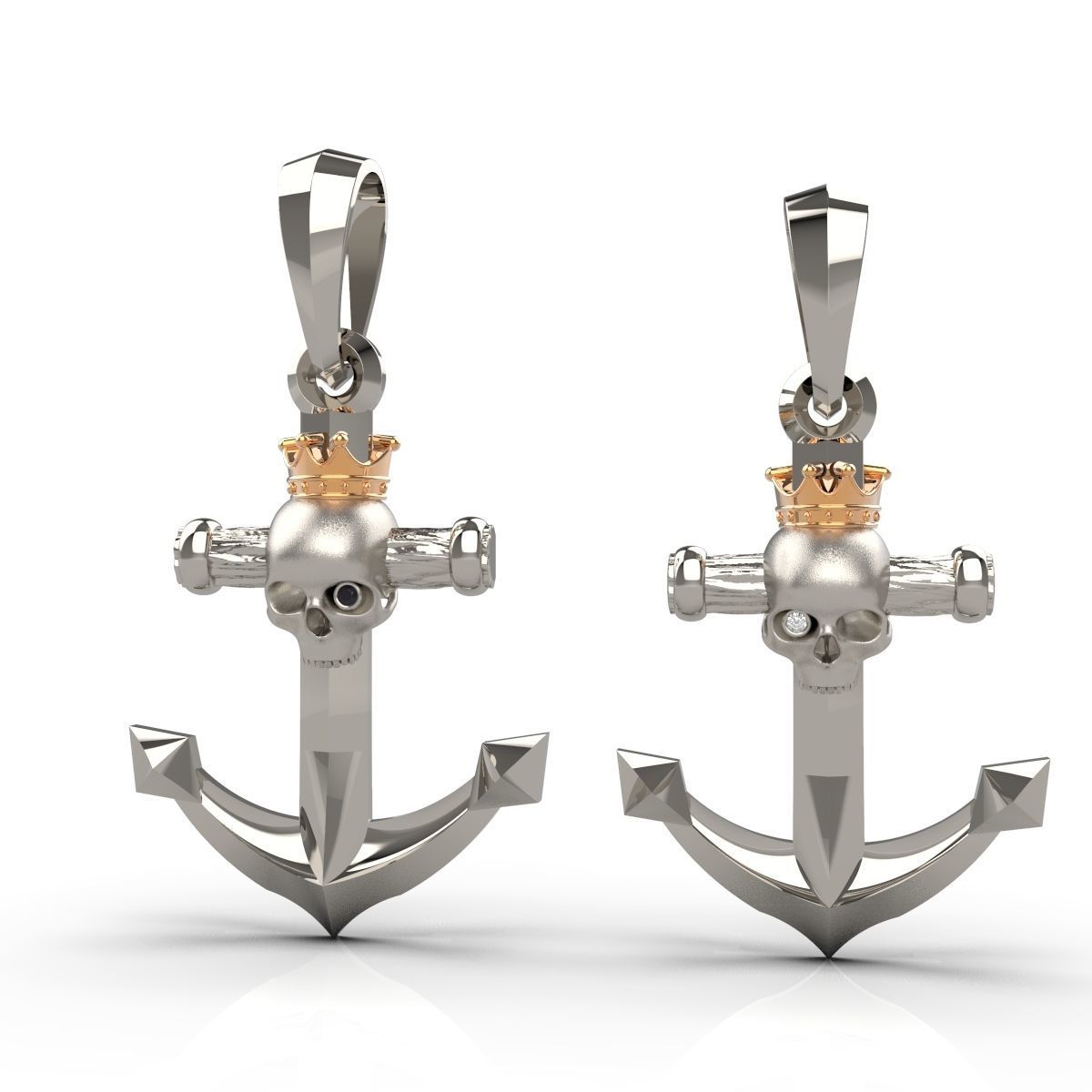 Anchors with skulls and crowns 3D print model_1