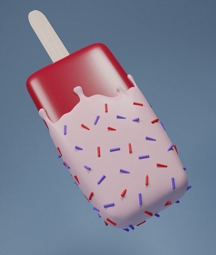 Ice Cream with Wooden Stick and Sprinkles Low-poly 3D model_4