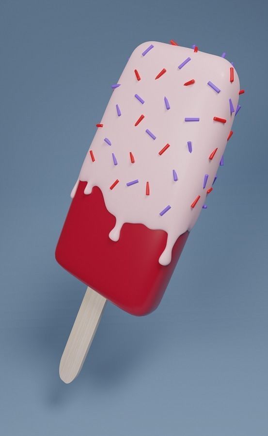 Ice Cream with Wooden Stick and Sprinkles Low-poly 3D model_3