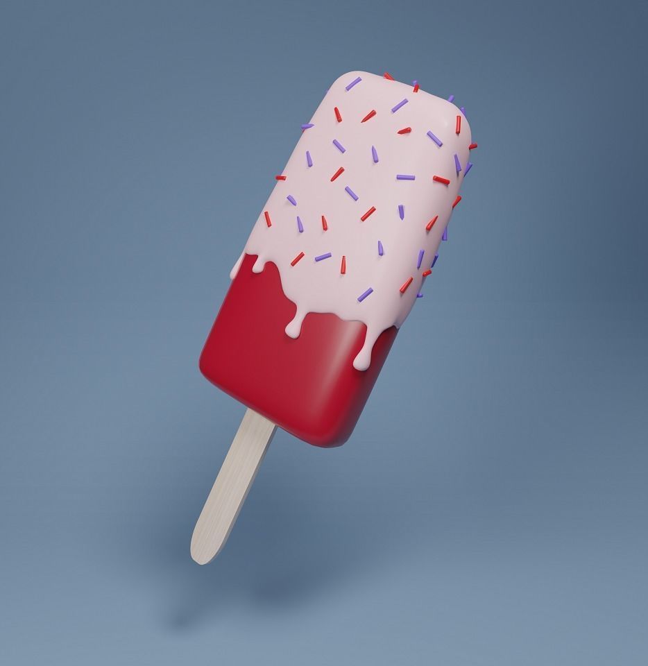 Ice Cream with Wooden Stick and Sprinkles Low-poly 3D model_2