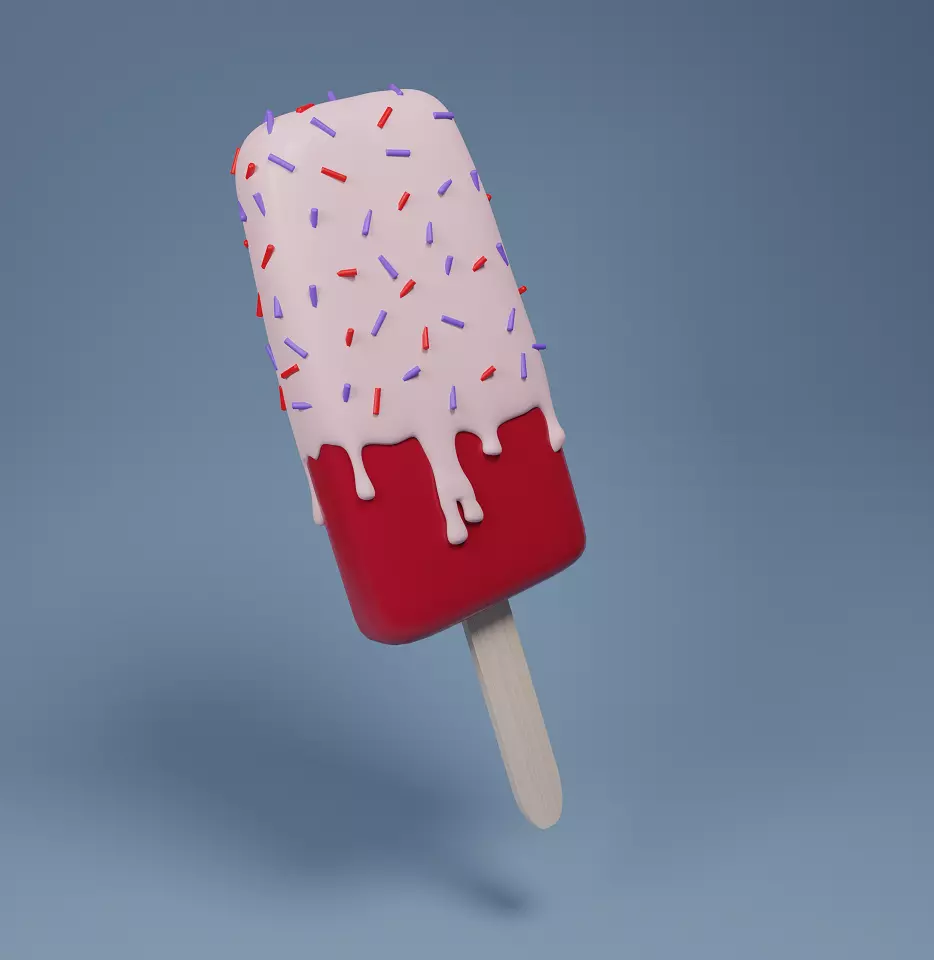 Ice Cream with Wooden Stick and Sprinkles Low-poly 3D model_0